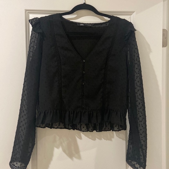 ZARA black polka dot crop top blouse - Picture 1 of 2